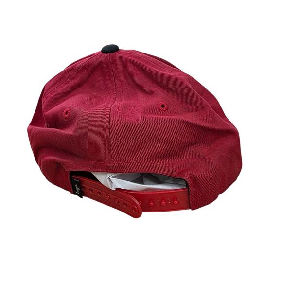 Vintage Stussy Capz SnapBack Hat Red Black Embroidered Two Tone Trucker Spellout - Picture 3 of 9